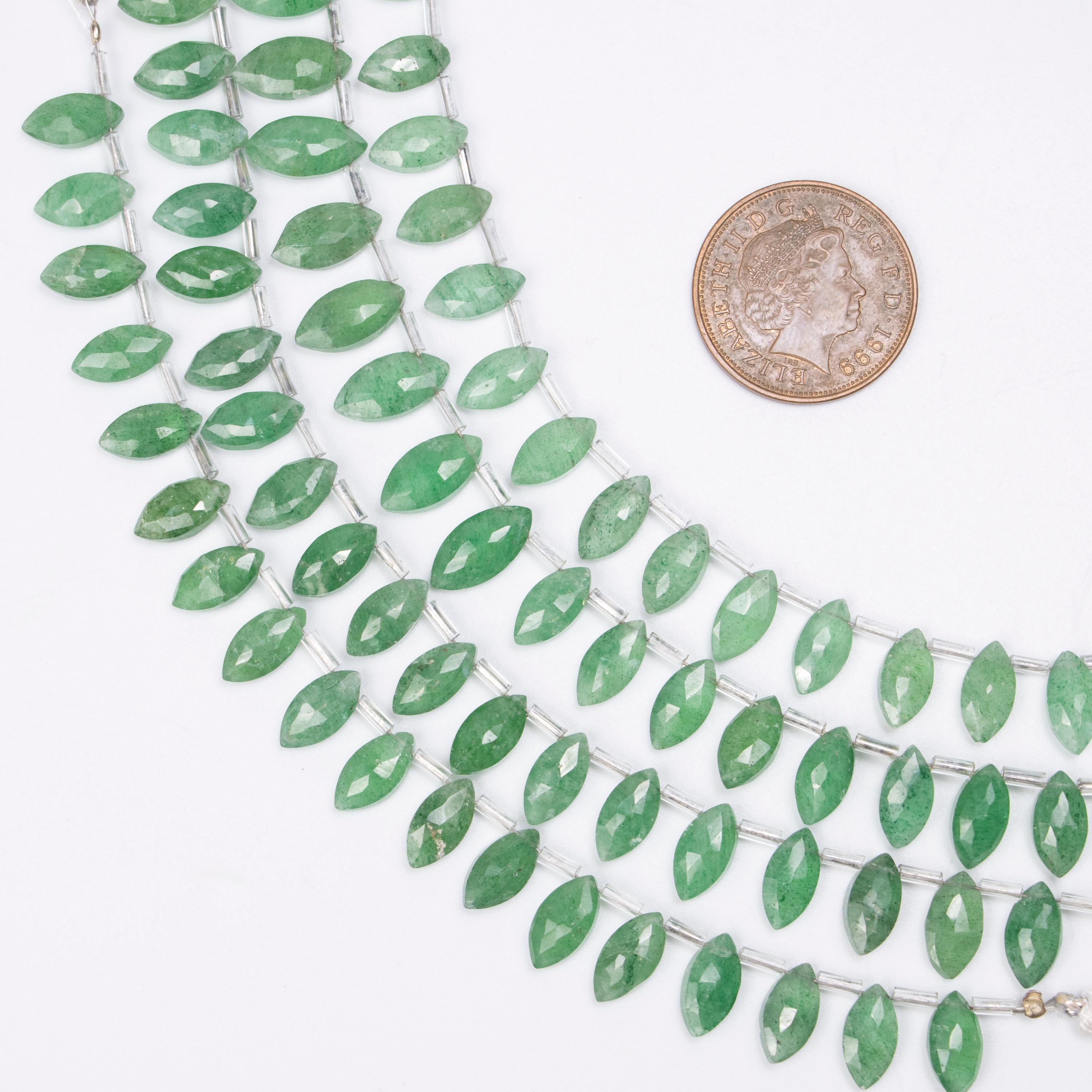 Natural Green Strawberry Quartz Faceted Marquise Briolettes Beads, 5x10 To 7x14 mm, SKU1370