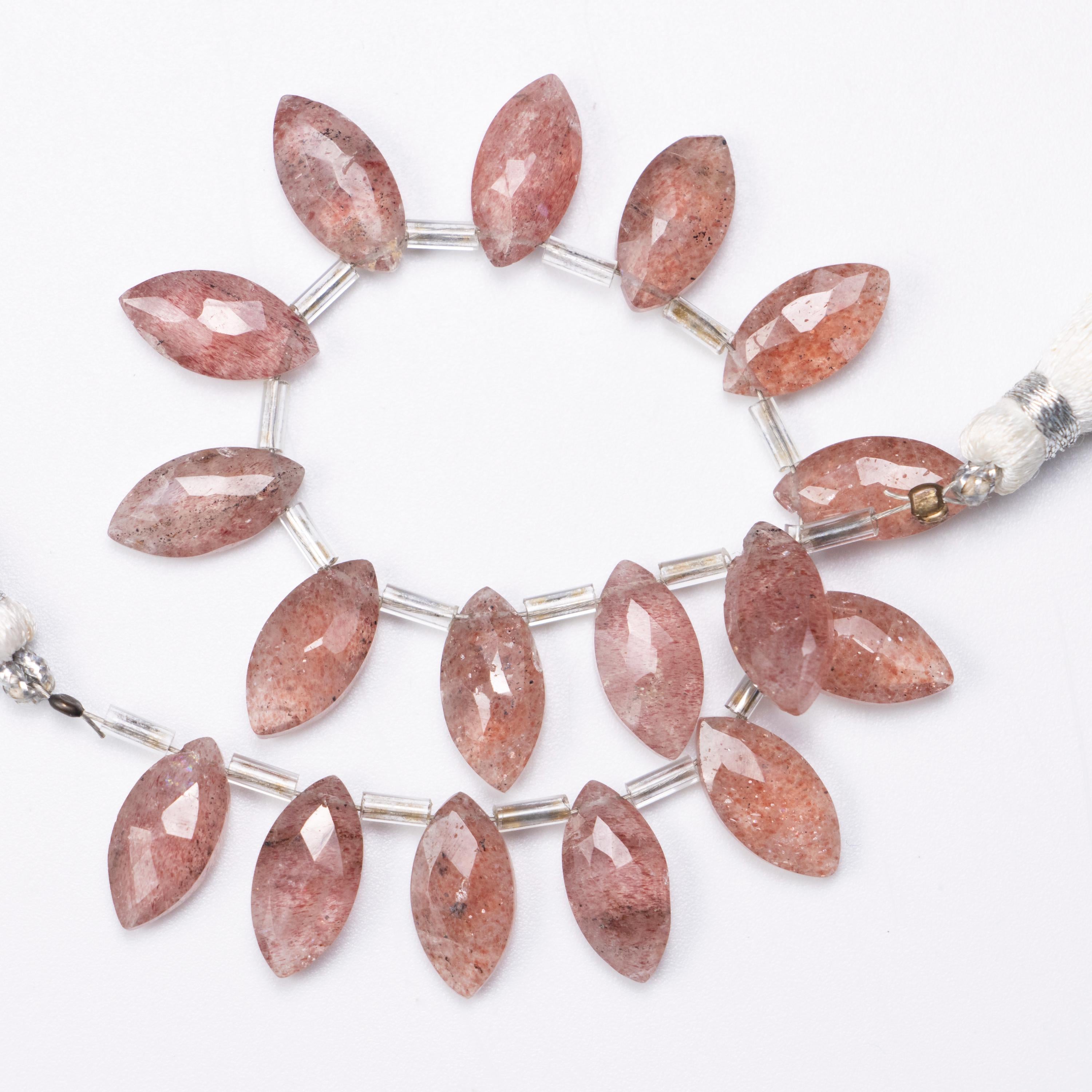 Natural Pink Strawberry Quartz Faceted Marquise Shape Beads, 7x13 To 7x14 mm, (SKU1371)