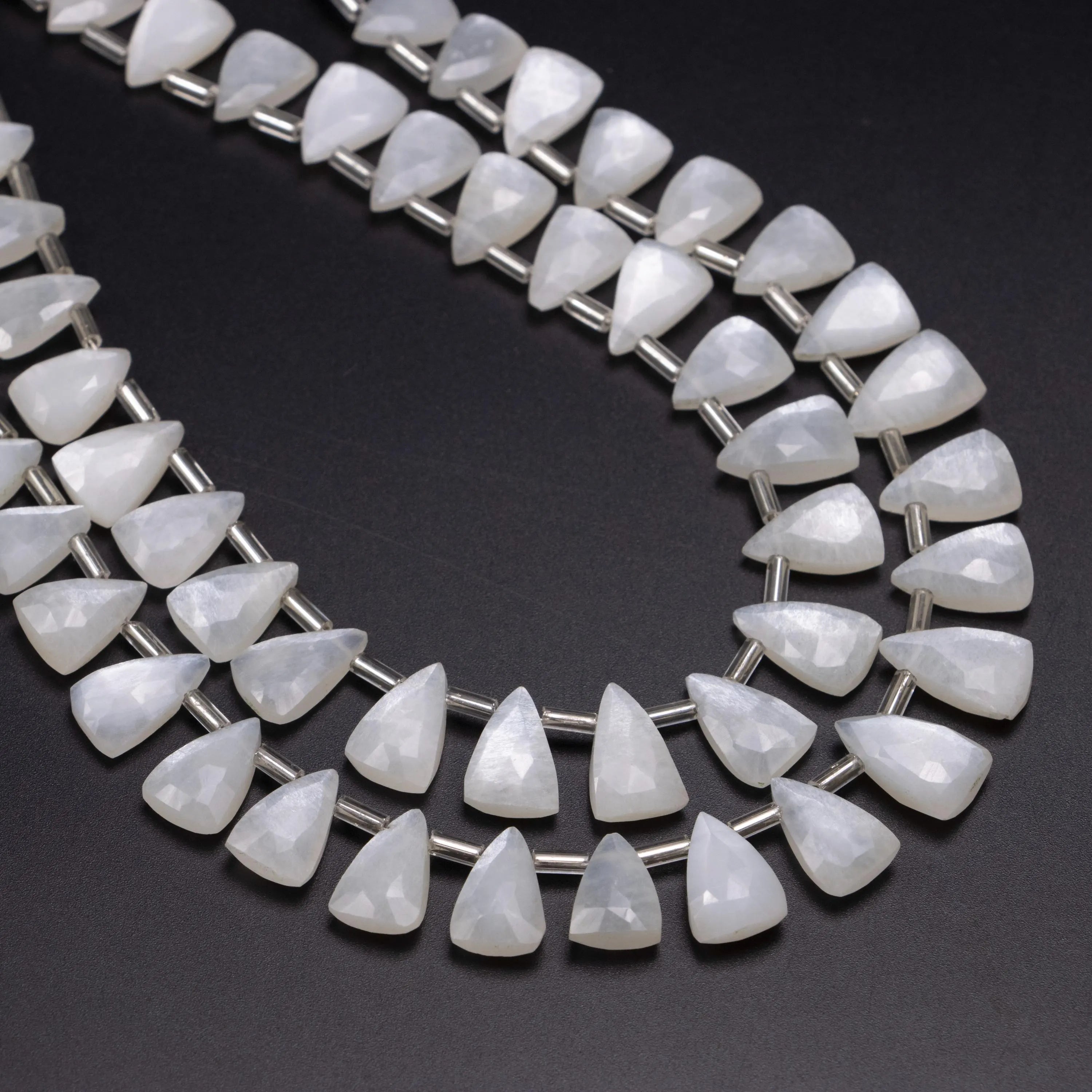 White Moonstone Faceted Triangle Beads, White Moonstone Triangle, Moonstone Fancy Jewelry Making, 8 Inches Strand, SKU1391