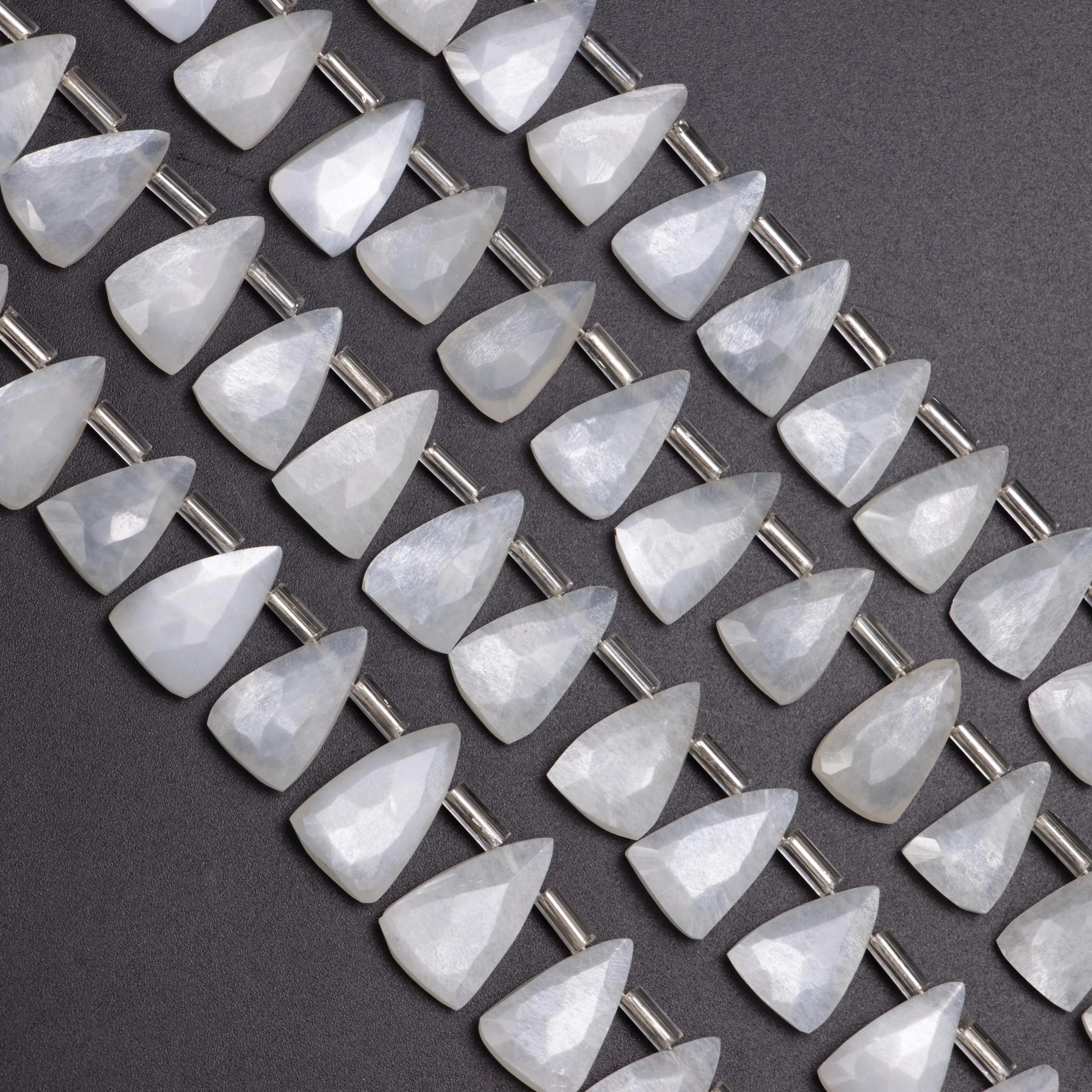 White Moonstone Faceted Triangle Beads, White Moonstone Triangle, Moonstone Fancy Jewelry Making, 8 Inches Strand, SKU1391