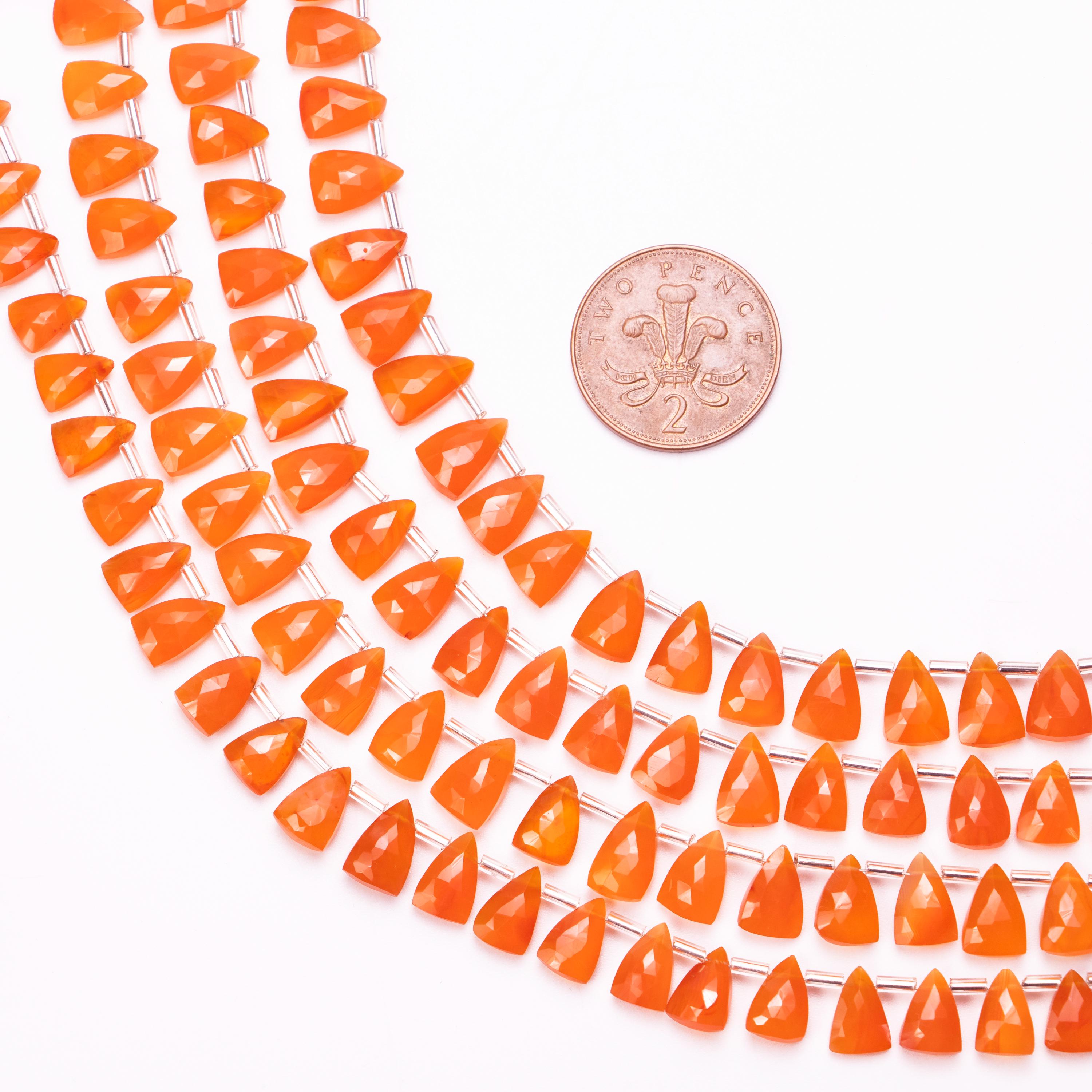 Orange Carnelian Faceted Triangle Beads, 6.5x10 to 7.5x12mm, Natural Jewellery Making, Wholesale Gemstone, SKU1393